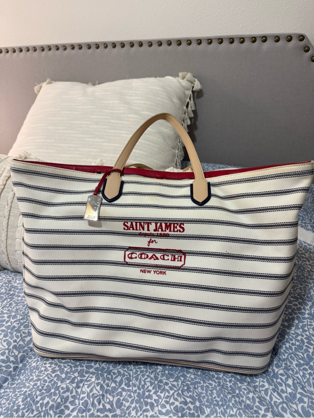 Coach Saint James Striped Canvas Tote in Cream, Navy & Red